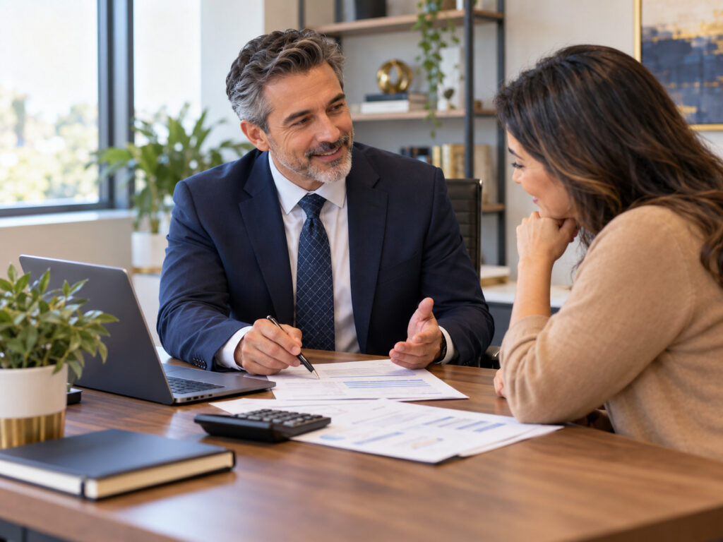 Tax professional discussing tax resolution options with a client
